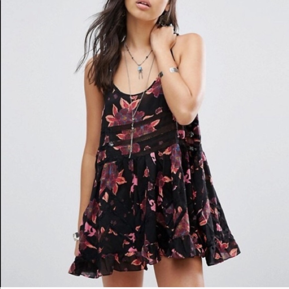 Floral Black & Pink Spaghetti-Strap Sundress
